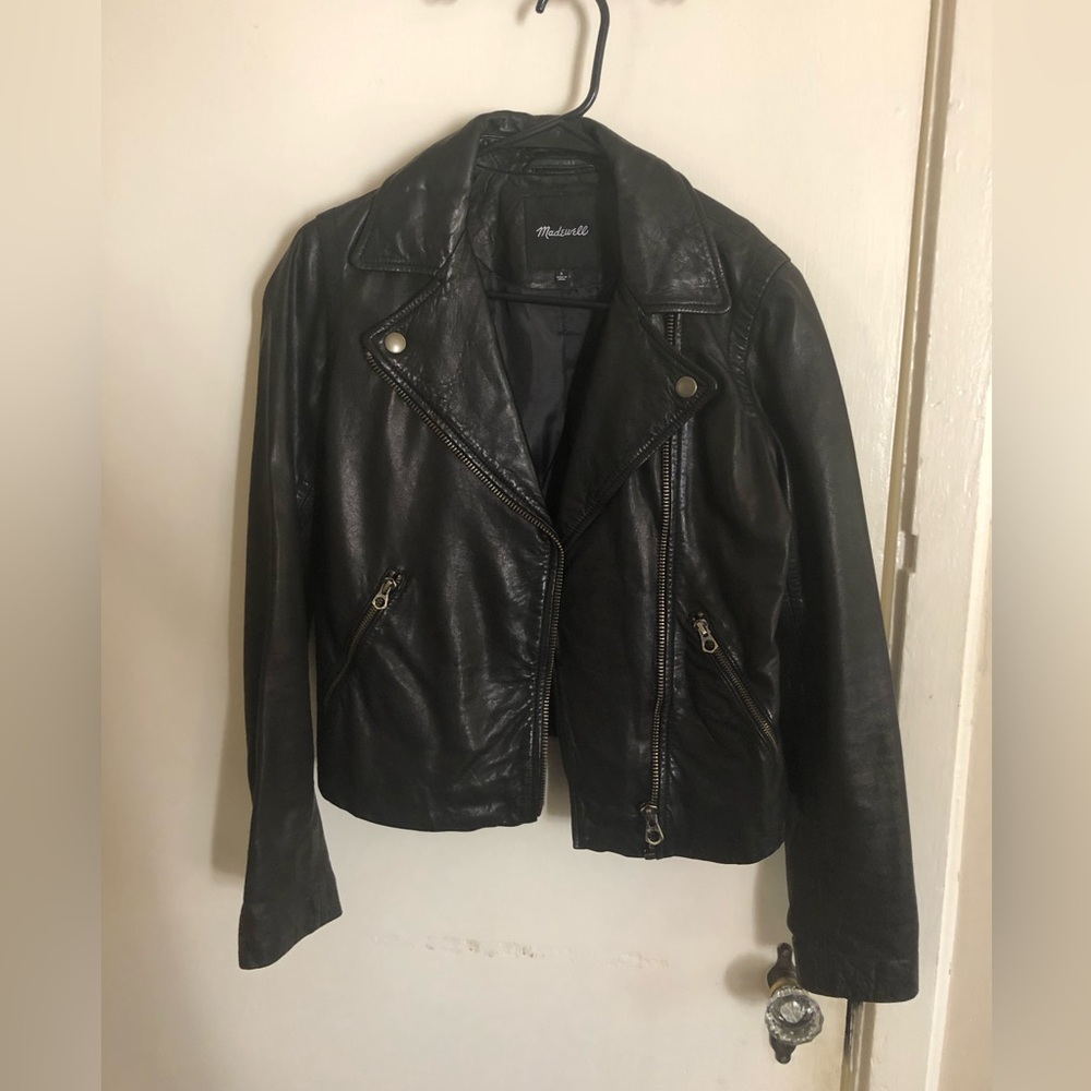 Washed Leather Motorcycle Jacket: Brass Hardware Edition / SMALL / TRUE BLACK